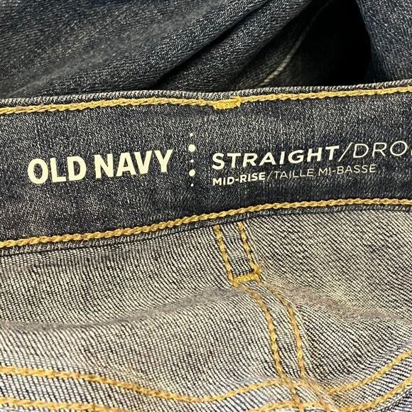 Old Navy Straight Mid Rise Raw Hem Womens Distressed Stretch Blue Jeans sz 14 - Picture 15 of 16